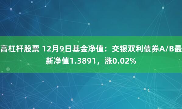 高杠杆股票 12月9日基金净值：交银双利债券A/B最新净值1.3891，涨0.02%