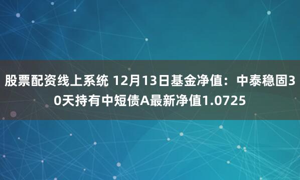 股票配资线上系统 12月13日基金净值：中泰稳固30天持有中短债A最新净值1.0725