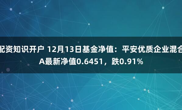 配资知识开户 12月13日基金净值：平安优质企业混合A最新净值0.6451，跌0.91%