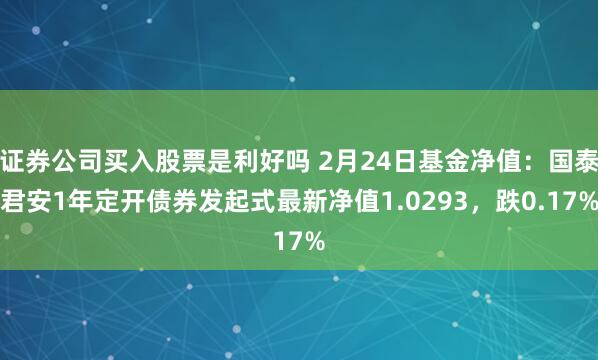 证券公司买入股票是利好吗 2月24日基金净值：国泰君安1年定开债券发起式最新净值1.0293，跌0.17%